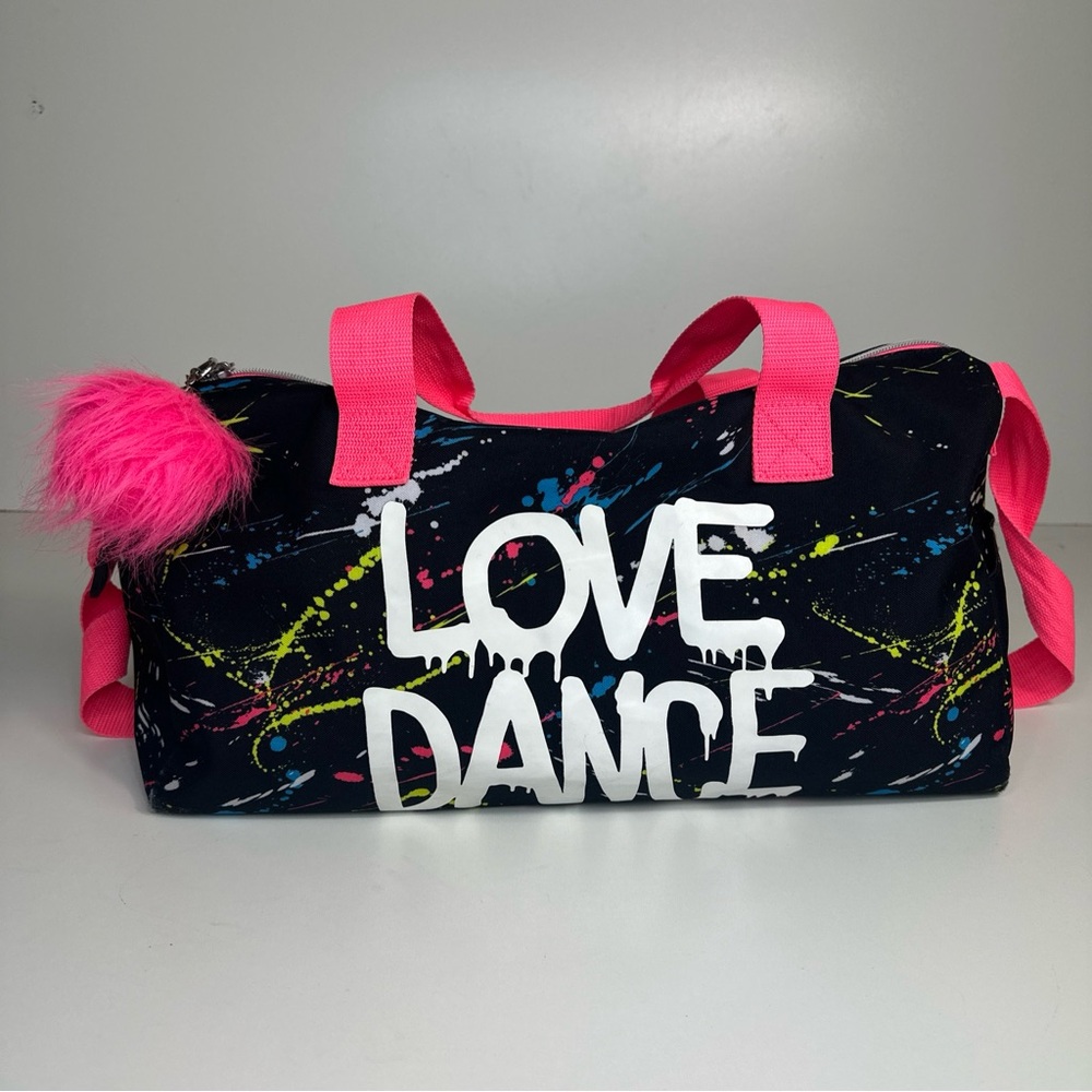 Justice dance bag I love music black paint duffel bag